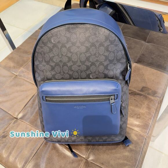NWT Coach West Backpack In Colorblock Signature Canvas CAX44 Deep Blue - Picture 1 of 9